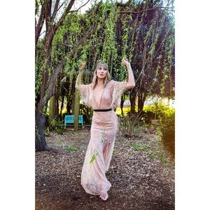 Alice McCall (Free People) delicate, sheer pink lace gown, size 2.